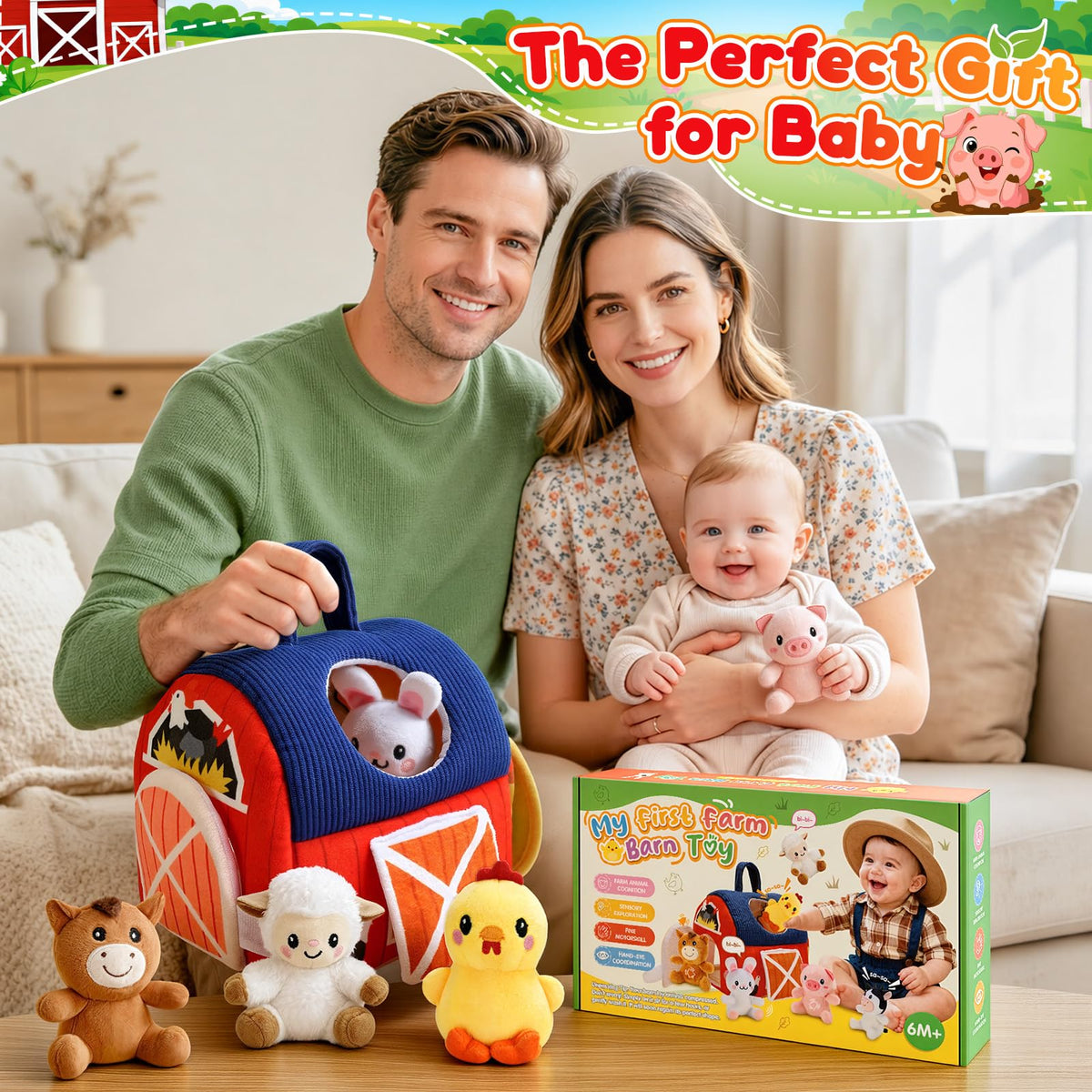 Plush Farm Animal Sound Toy Set for Babies 6–12 Months