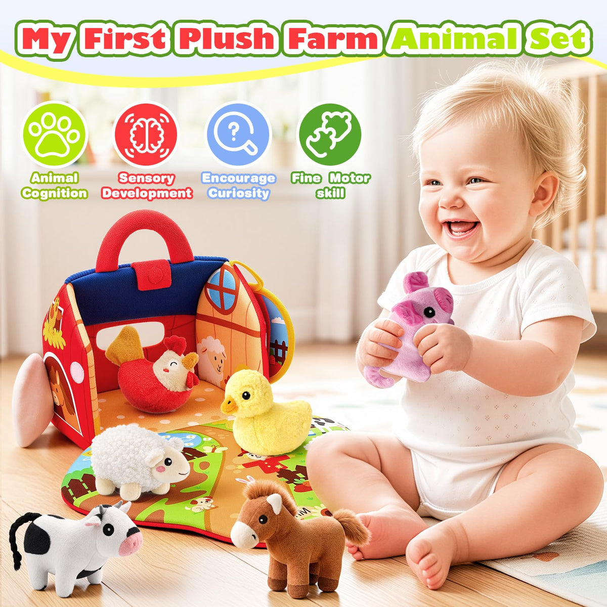 Baby Plush Farm Animal Sound Toy for 6–12 Months