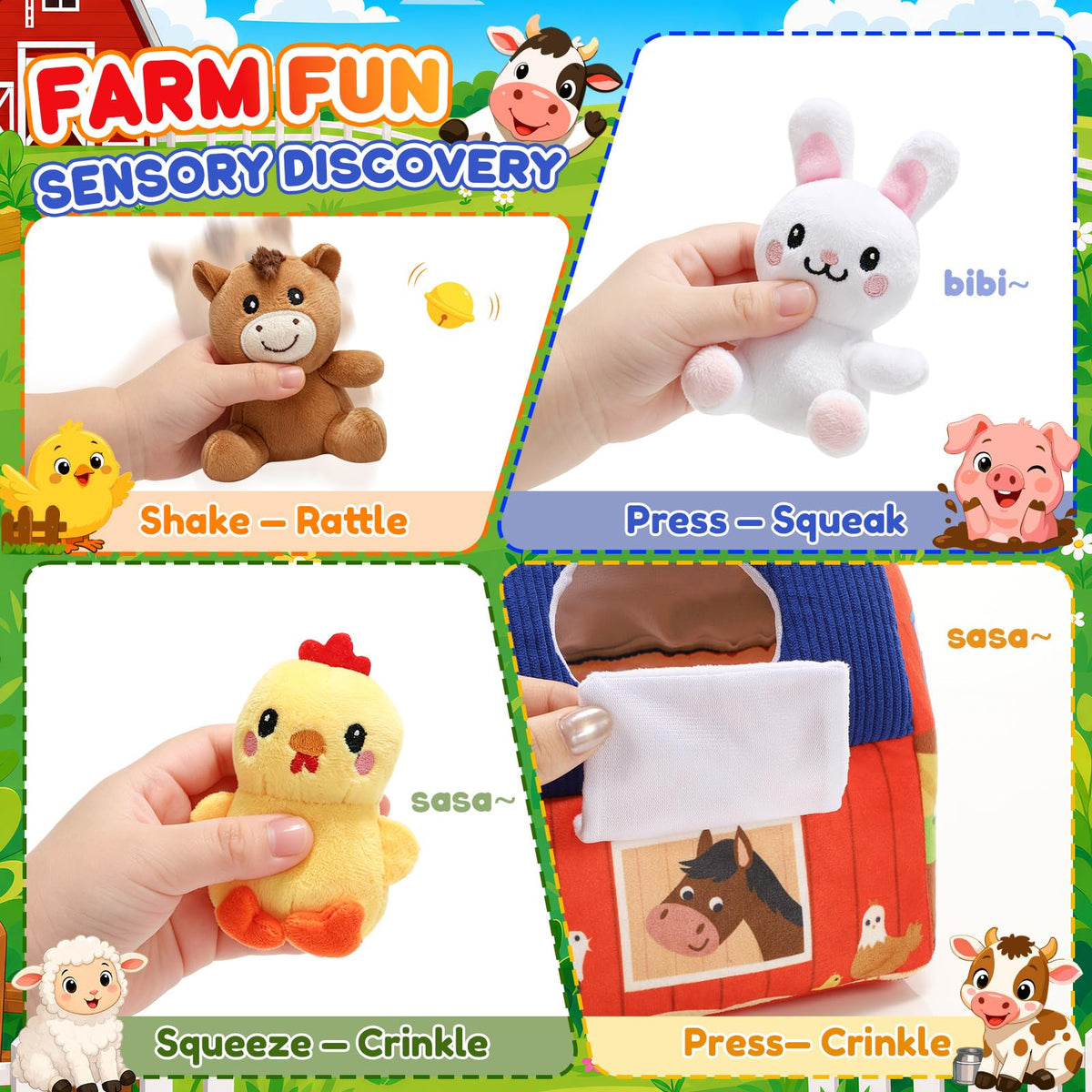 Plush Farm Animal Sound Toy Set for Babies 6–12 Months